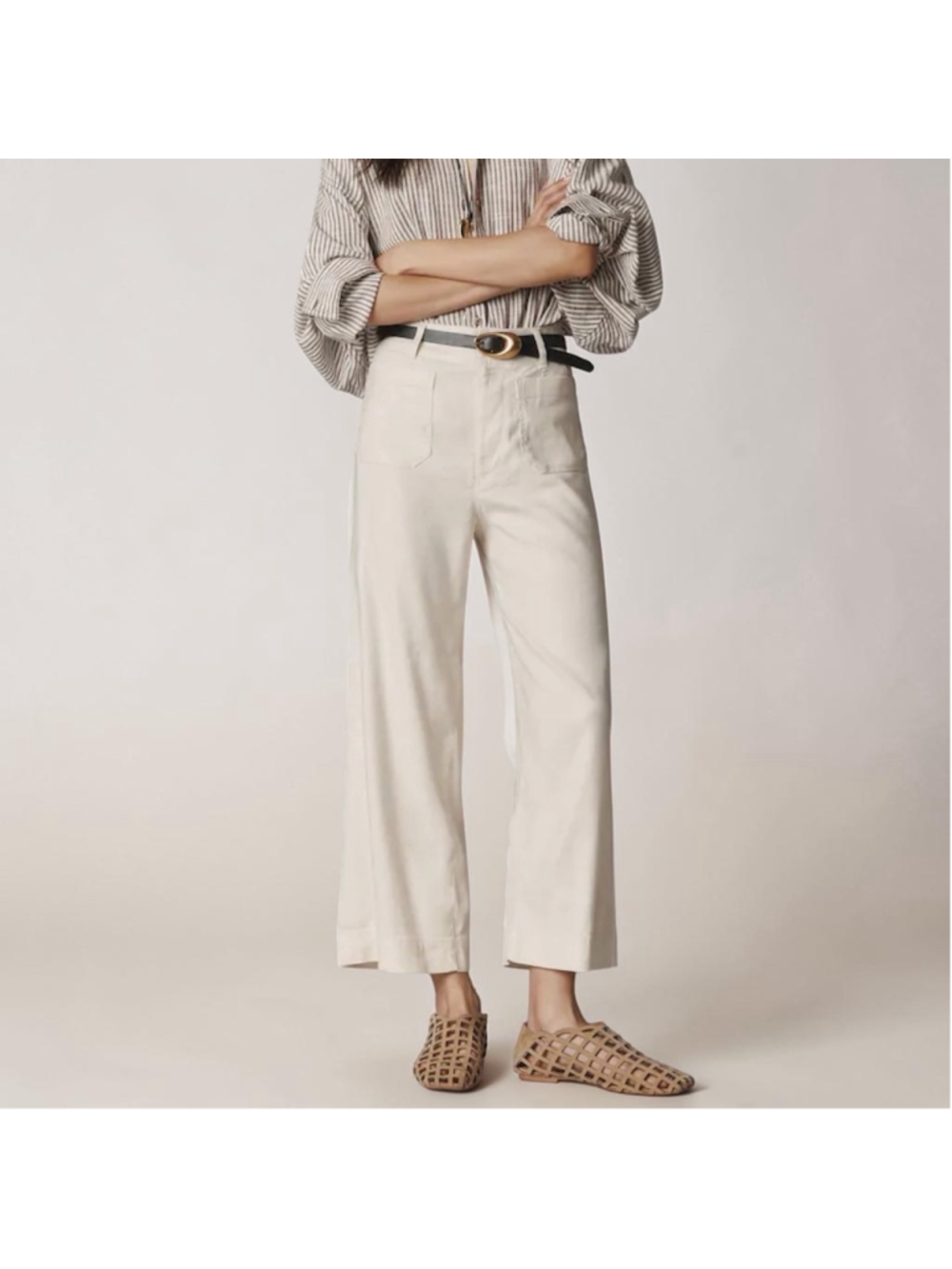 Anthropologie Off White Maeve The Colette Cropped Linen Women’s Sz 26